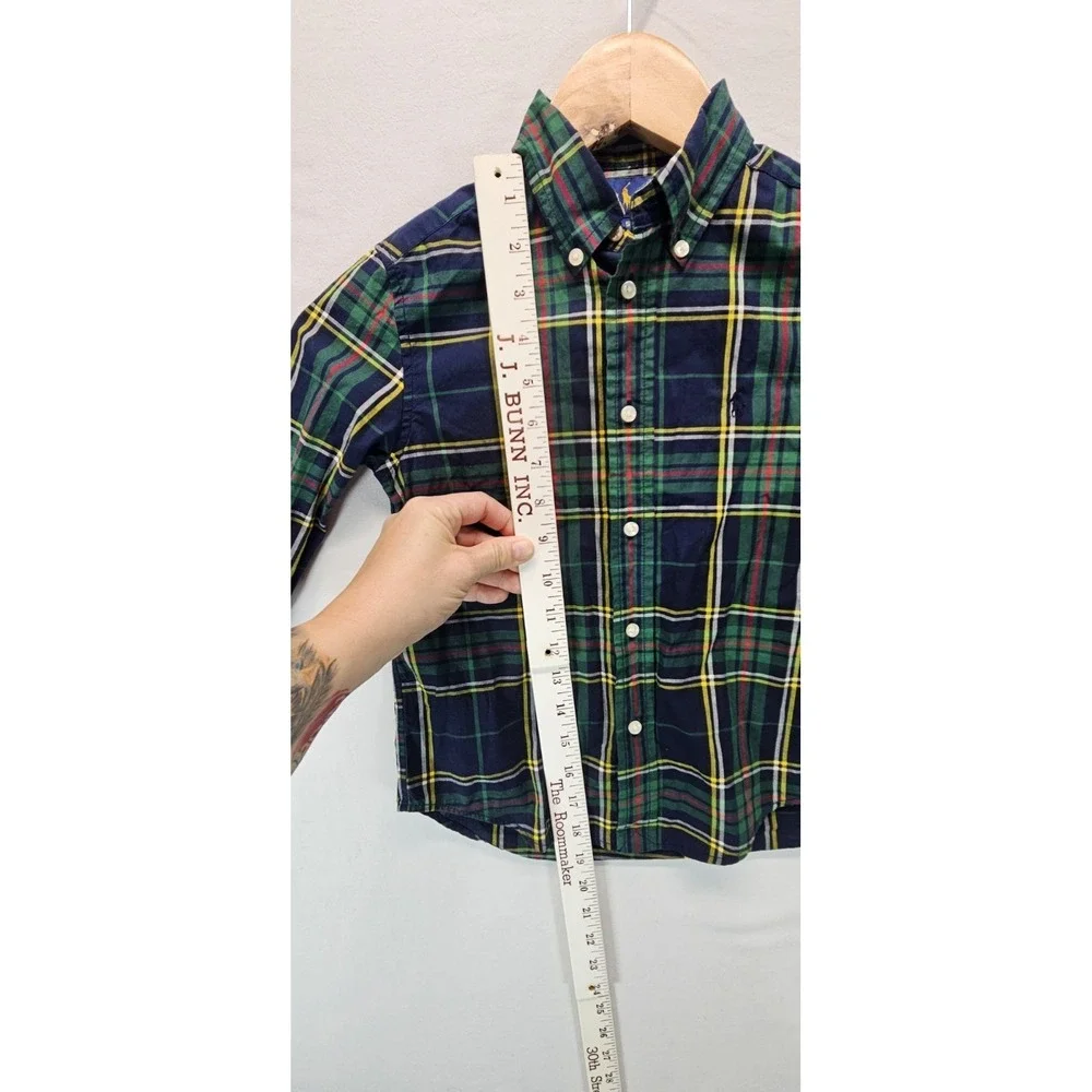 Ralph Lauren‎ Boys Plaid Button Down Long Sleeve Shirt Size 5 Green Blue Preppy